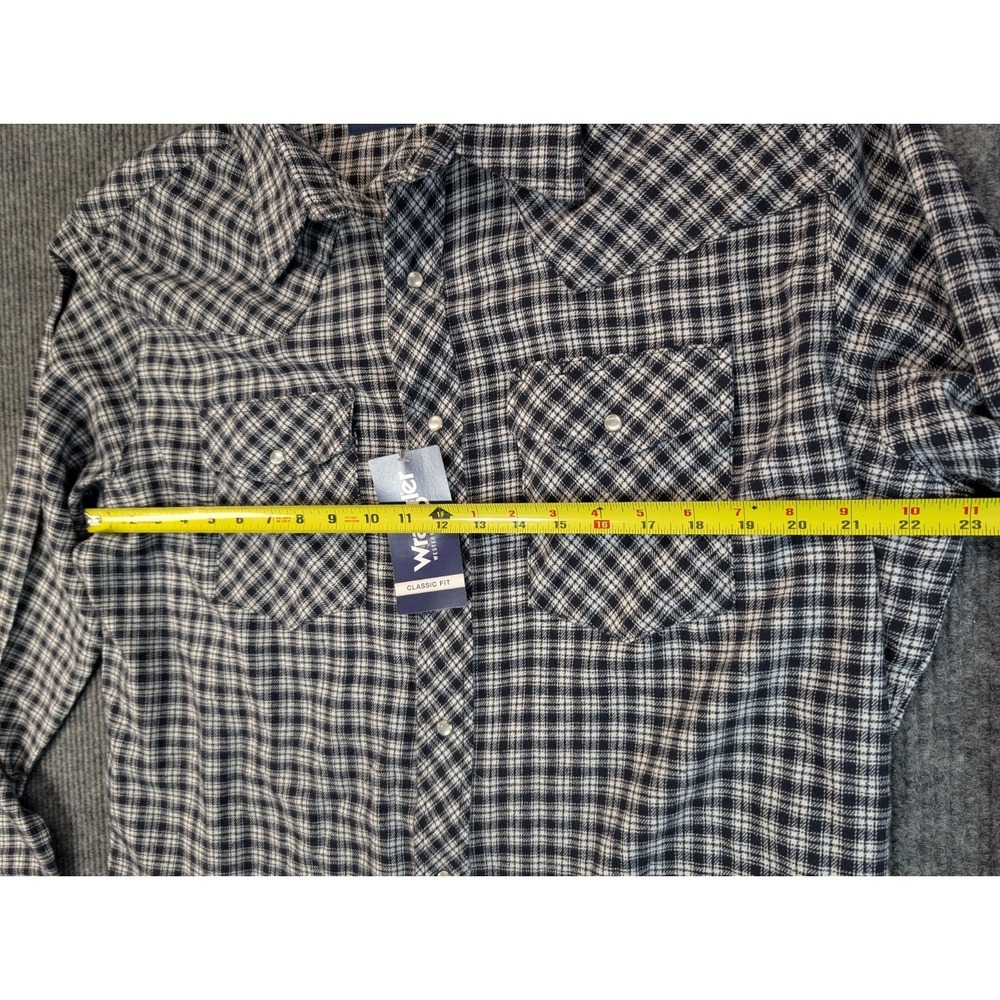 Wrangler Western Shirt Men XLT Black White Plaid Flannel Pearl Snap NWT - Picture 7 of 11